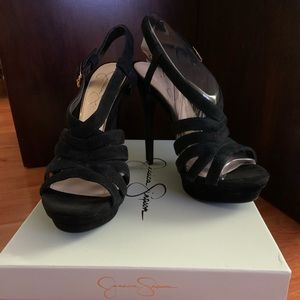 Jessica Simpson black suede strapped sandal heel